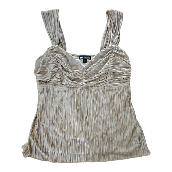 Y2K Gold Babydoll Top Womens Size XL Edgy Festival Glam Shimmer Party Goth Lined - Picture 1 of 7